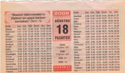18 Ağustos 2008 Takvim Yaprağı EFM(N)2424 - 2