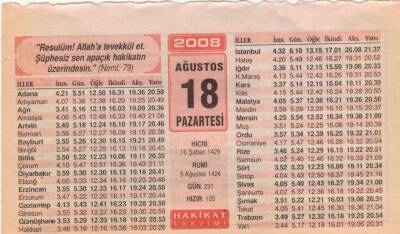 18 Ağustos 2008 Takvim Yaprağı EFM(N)2424 - 1