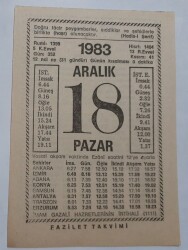 18 Aralık 1983 Takvim Yaprağı - Doğum Günü Hediyesi EFM(N)6898 - Gökçekoleksiyon