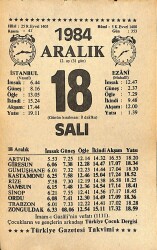 18 Aralık 1984 Takvim Yaprağı - Doğum Günü Hediyesi EFMN14506 - Gökçekoleksiyon