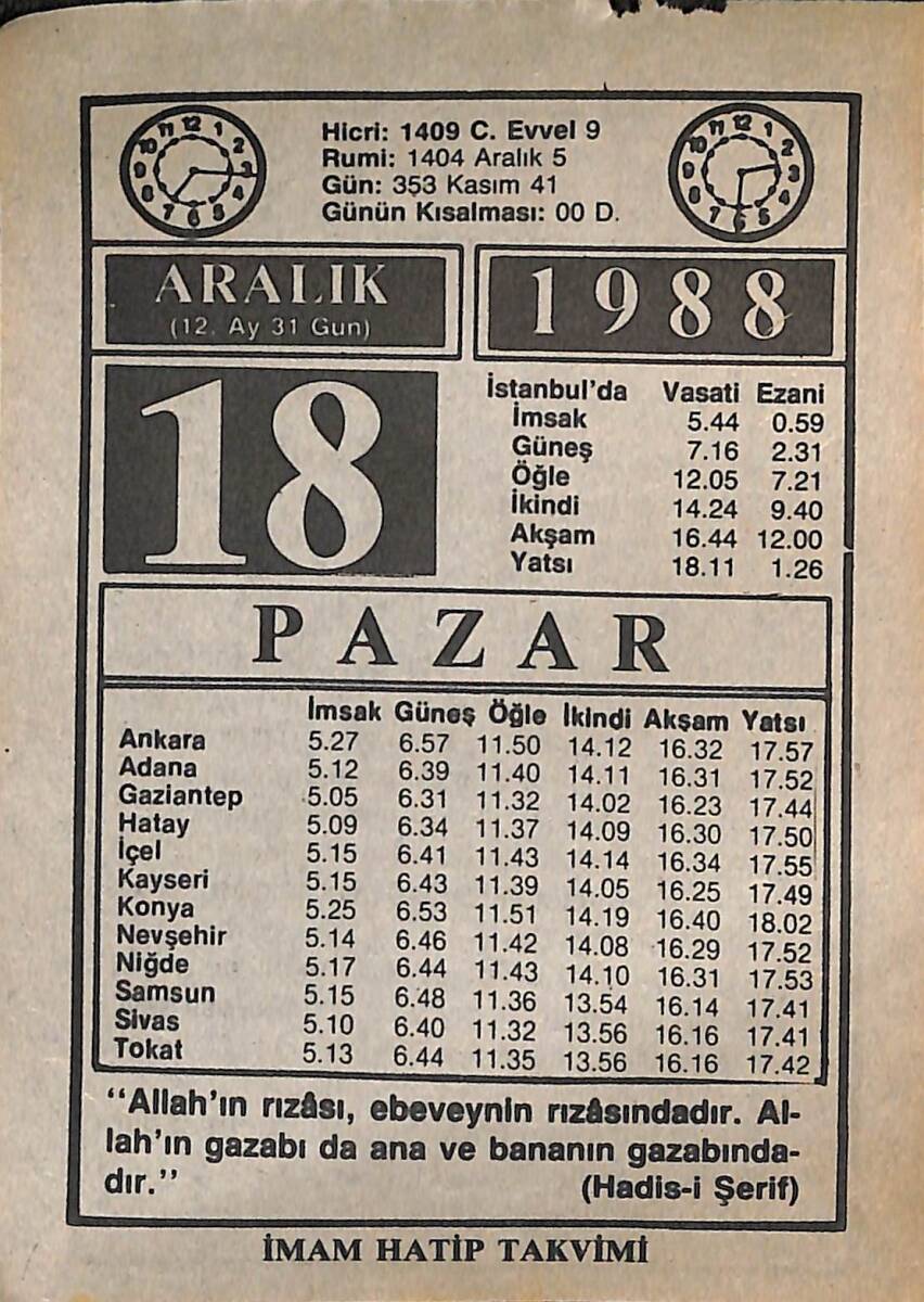 18 Aralık 1988 Takvim Yaprağı - Doğum Günü Hediyesi EFMN14582 - 1