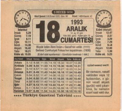 18 Aralık 1993 Takvim Yaprağı EFM(N)4239 - 2