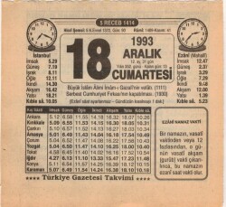 18 Aralık 1993 Takvim Yaprağı EFM(N)4239 - 1