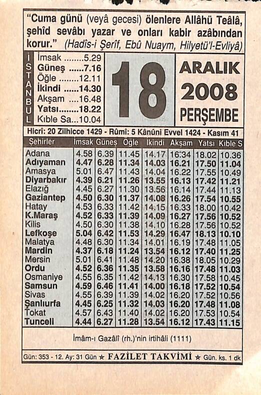 18 Aralık 2008 Takvim Yaprağı - Doğum Günü Hediyesi EFMN15315 - 1