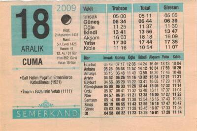 18 Aralık 2009 Takvim Yaprağı EFM(N)4392 - 1