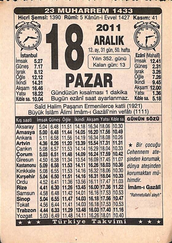 18 Aralık 2011 Takvim Yaprağı - Doğum Günü Hediyesi EFMN15241 - 1