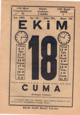 18 Ekim 1963 Takvim Yaprağı EFM(N)3555 - 3