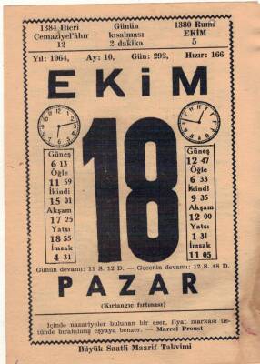 18 Ekim 1964 Takvim Yaprağı EFM(N)3553 - 1