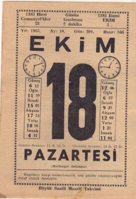 18 Ekim 1965 Takvim Yaprağı EFM(N)3554 - 2