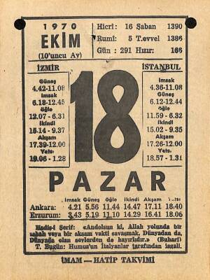 18 Ekim 1970 Takvim Yaprağı - Doğum Günü Hediyesi EFM(N)10548 - 4