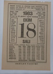 18 Ekim 1983 Takvim Yaprağı - Doğum Günü Hediyesi EFM(N)6721 - Gökçekoleksiyon