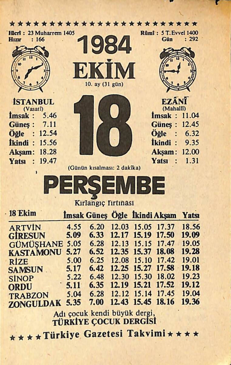 18 Ekim 1984 Takvim Yaprağı - Doğum Günü Hediyesi EFMN14565 - 1