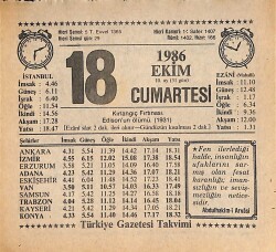 18 Ekim 1986 Takvim Yaprağı - Doğum Günü Hediyesi EFMN14913 - Gökçekoleksiyon