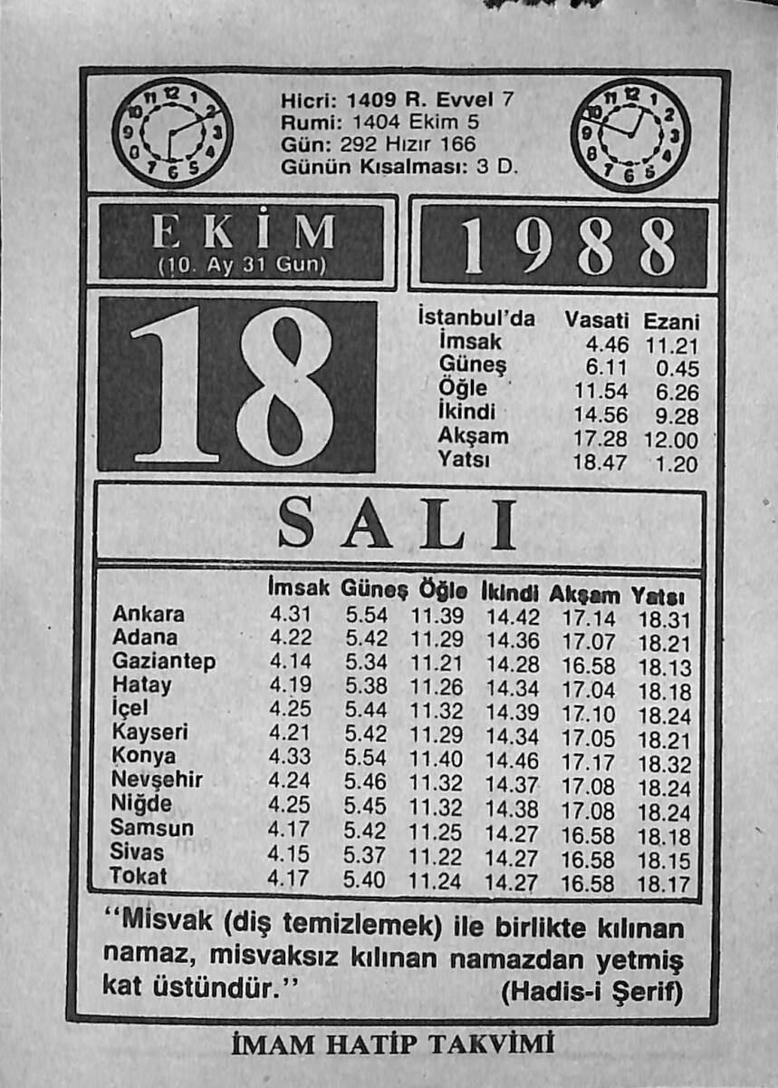 18 Ekim 1988 Takvim Yaprağı - Doğum Günü Hediyesi EFMN14643 - 1