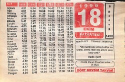 18 Ekim 1999 Takvim Yaprağı - Doğum Günü Hediyesi EFMN14069 - Gökçekoleksiyon