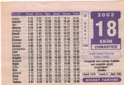 18 Ekim 2003 Takvim Yaprağı EFM(N)3720 - 1