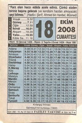 18 Ekim 2008 Takvim Yaprağı - Doğum Günü Hediyesi EFM(N)10660 - 1