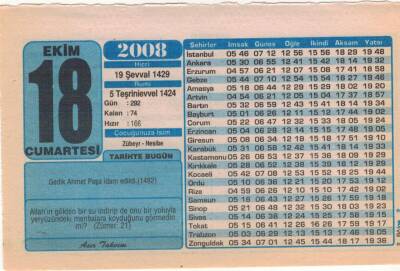 18 Ekim 2008 Takvim Yaprağı EFM(N)3266 - 3