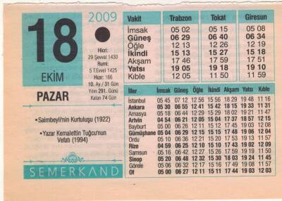 18 Ekim 2009 Takvim Yaprağı EFM(N)3297 - 1