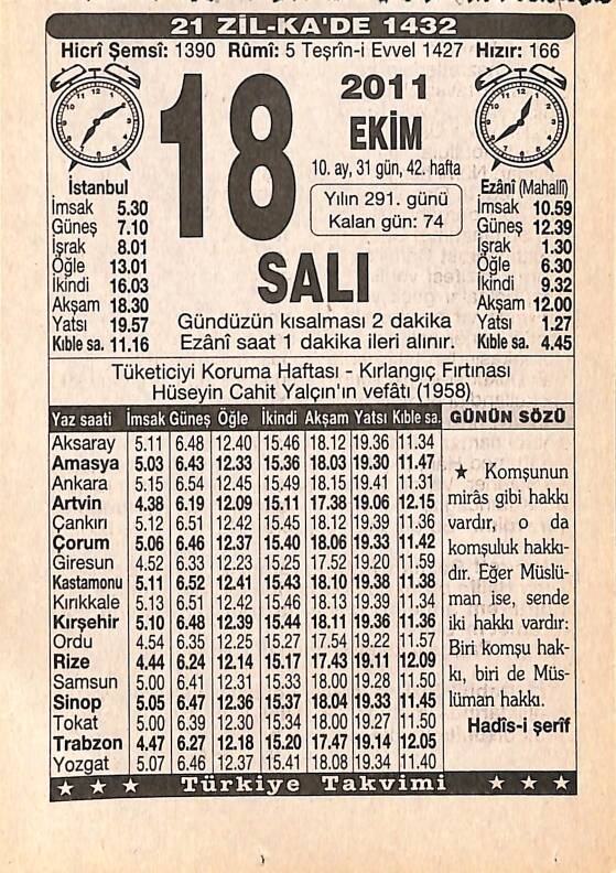 18 Ekim 2011 Takvim Yaprağı - Doğum Günü Hediyesi EFMN15302 - 1