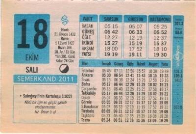 18 Ekim 2011 Takvim Yaprağı EFM(N)1336 - 1