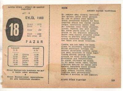 18 Eylül 1960 Ajans Türk Takvim Yaprağı (Şiirli Saatli) EFM(N) 1725 - 4