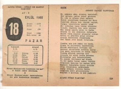 18 Eylül 1960 Ajans Türk Takvim Yaprağı (Şiirli Saatli) EFM(N) 1725 - 3