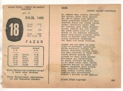 18 Eylül 1960 Ajans Türk Takvim Yaprağı (Şiirli Saatli) EFM(N) 1725 - 1