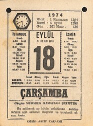 18 Eylül 1974 Takvim Yaprağı - Doğum Günü Hediyesi EFM(N)12355 - Gökçekoleksiyon