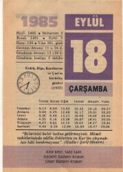 18 Eylül 1985 Takvim Yaprağı EFM(N)2822 - 3