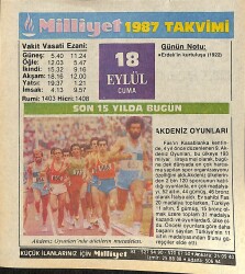 18 Eylül 1987 Takvim Yaprağı - Doğum Günü Hediyesi EFMN14135 - Gökçekoleksiyon