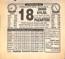 18 Eylül 2000 Takvim Yaprağı - Doğum Günü Hediyesi EFMN14242 - Gökçekoleksiyon