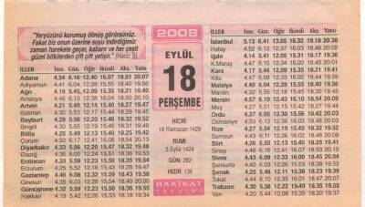 18 Eylül 2008 Takvim Yaprağı EFM(N)2924 - 3