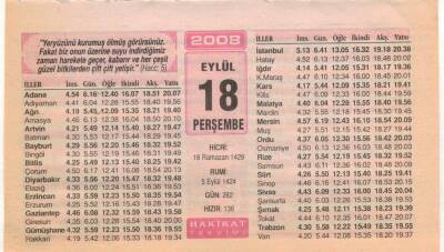 18 Eylül 2008 Takvim Yaprağı EFM(N)2924 - 1