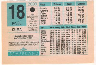 18 Eylül 2009 Takvim Yaprağı EFM(N)2941 - 1