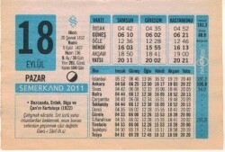 18 Eylül 2011 Takvim Yaprağı EFM(N)1306 - 1