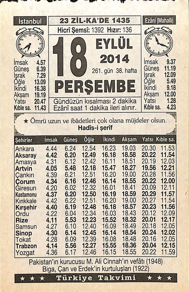 18 Eylül 2014 Takvim Yaprağı - Doğum Günü Hediyesi EFMN14308 - 1