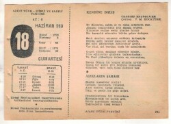 18 Haziran 1960 Ajans Türk Takvim Yaprağı (Şiirli Saatli) EFM(N)1635 - 4