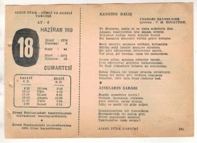 18 Haziran 1960 Ajans Türk Takvim Yaprağı (Şiirli Saatli) EFM(N)1635 - 1