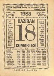 18 Haziran 1983 Takvim Yaprağı - Doğum Günü Hediyesi EFM(N)12535 - Gökçekoleksiyon