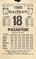 18 Haziran 1984 Takvim Yaprağı - Doğum Günü Hediyesi EFM(N)11458 - Gökçekoleksiyon