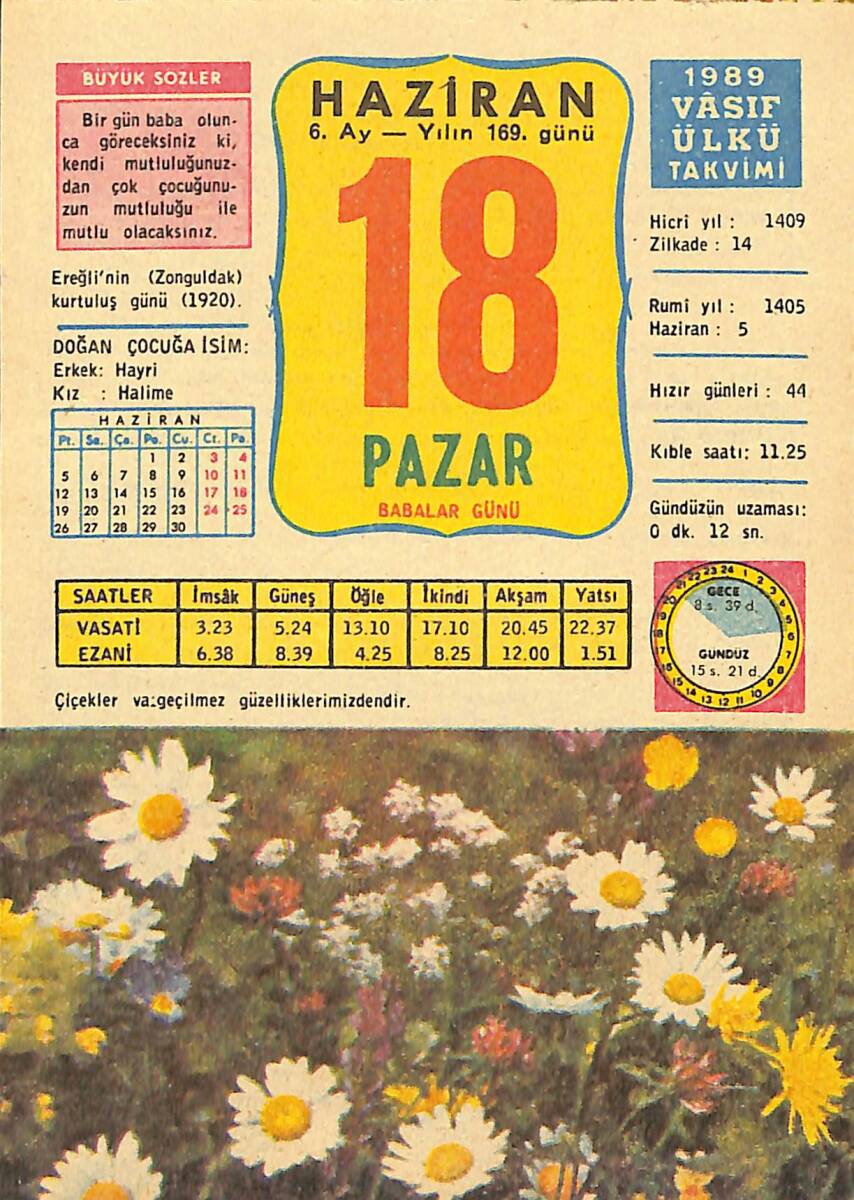 18 Haziran 1989 Takvim Yaprağı - Doğum Günü Hediyesi EFMN13803 - 1
