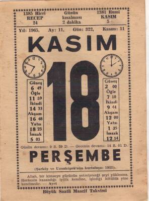 18 Kasım 1965 Takvim Yaprağı EFM(N)3690 - 3