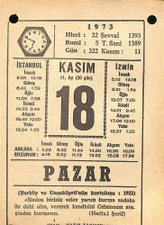 18 Kasım 1973 Takvim Yaprağı - Doğum Günü Hediyesi EFM(N)10721 - 1