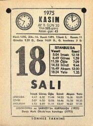 18 Kasım 1975 Takvim Yaprağı - Doğum Günü Hediyesi EFM(N)12590 - Gökçekoleksiyon