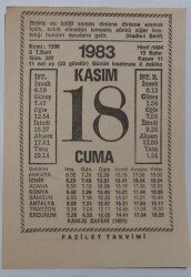 18 Kasım 1983 Takvim Yaprağı - Doğum Günü Hediyesi EFM(N)6914 - Gökçekoleksiyon