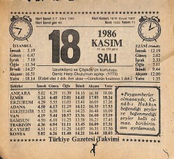 18 Kasım 1986 Takvim Yaprağı - Doğum Günü Hediyesi EFMN14884 - Gökçekoleksiyon