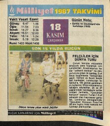 18 Kasım 1987 Takvim Yaprağı - Doğum Günü Hediyesi EFM(N)11943 - Gökçekoleksiyon
