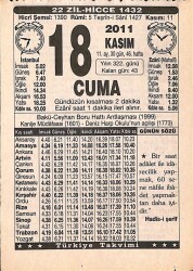 18 Kasım 2011 Takvim Yaprağı - Doğum Günü Hediyesi EFMN15271 - Gökçekoleksiyon