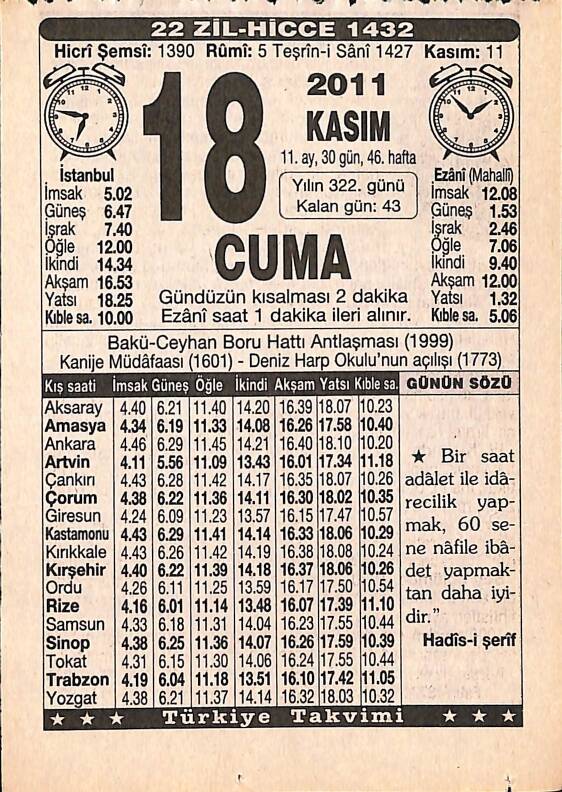 18 Kasım 2011 Takvim Yaprağı - Doğum Günü Hediyesi EFMN15271 - 1
